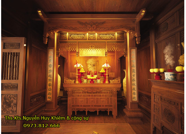 Không gian nội thất phòng thờ trong nhà tân cổ điển 3