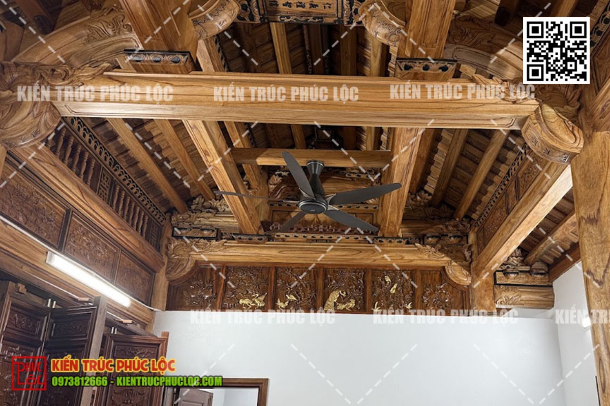 Nhà gỗ 3 gian bằng gỗ xoan