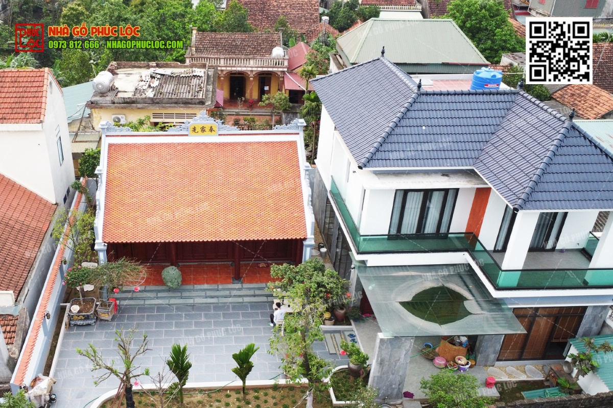 Nhà gỗ 3 gian kết hợp nhà ngang